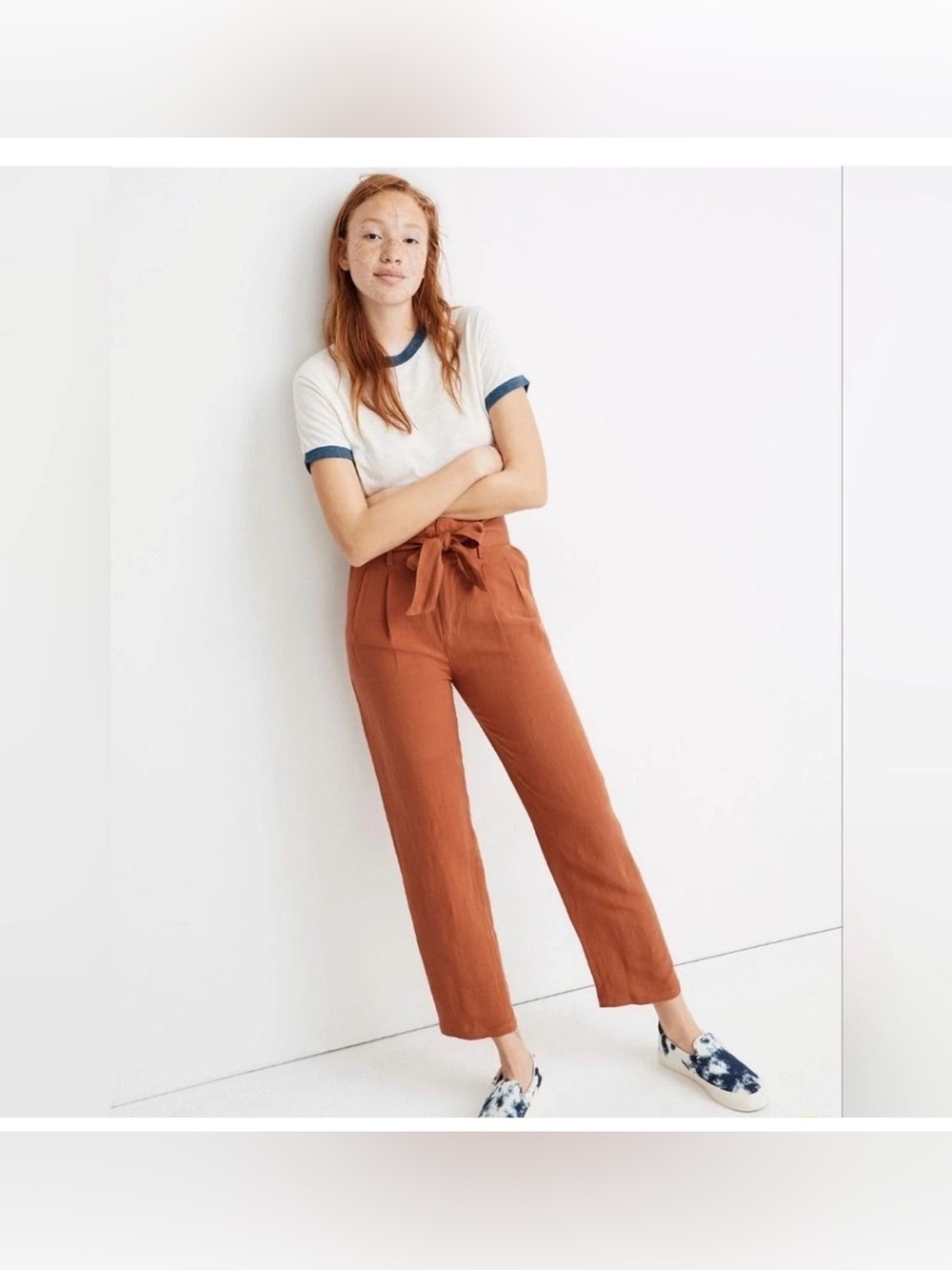 Madewell Linen-Blend Paperbag Pants in Afterglow Red AJ461 Sz 2